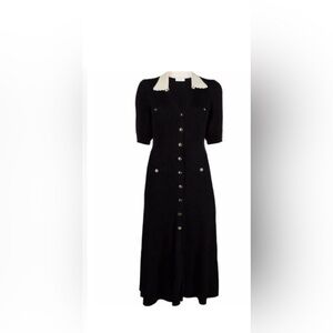 Sandro Black Midi Dress with Cream Scalloped Collar